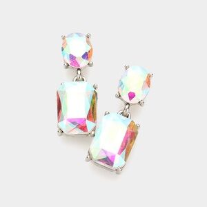 Square AB Stone Evening Earrings